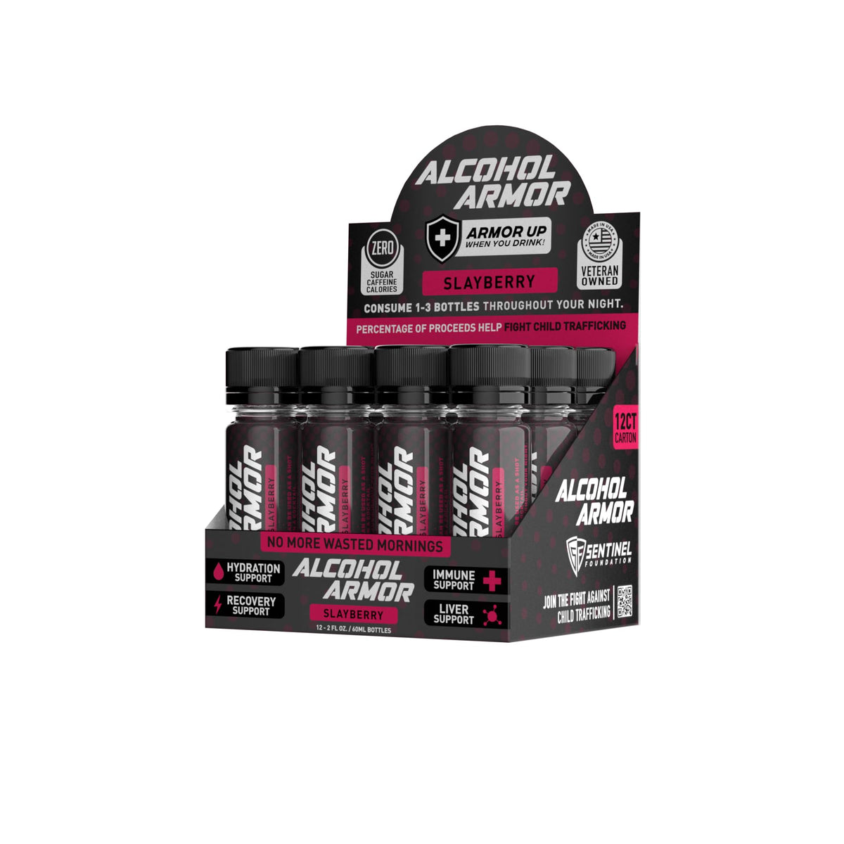 Alcohol Armor Slay Berry Elixir - Hydration Support Essential Vitamins and Electrolytes Vitamin B12 Milk Thistle - 12 Pack